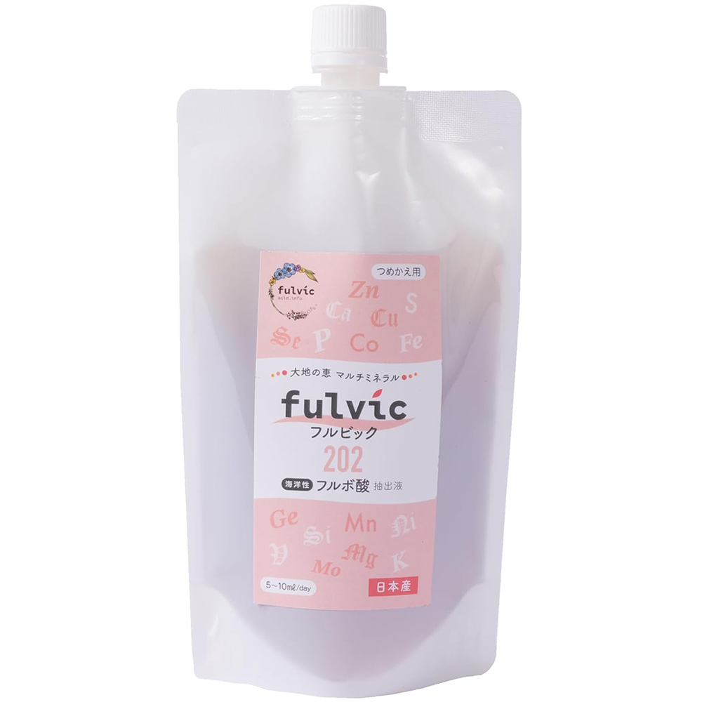 フルボ酸原液100%飲料 【フルビック202  300ml つめかえパウチ】 天然由来のマルチミネラルとフルボ酸を高濃度抽出 | 無味無臭/苦味なし | 60mlカップ付きボトル＆オリジナル取説付き