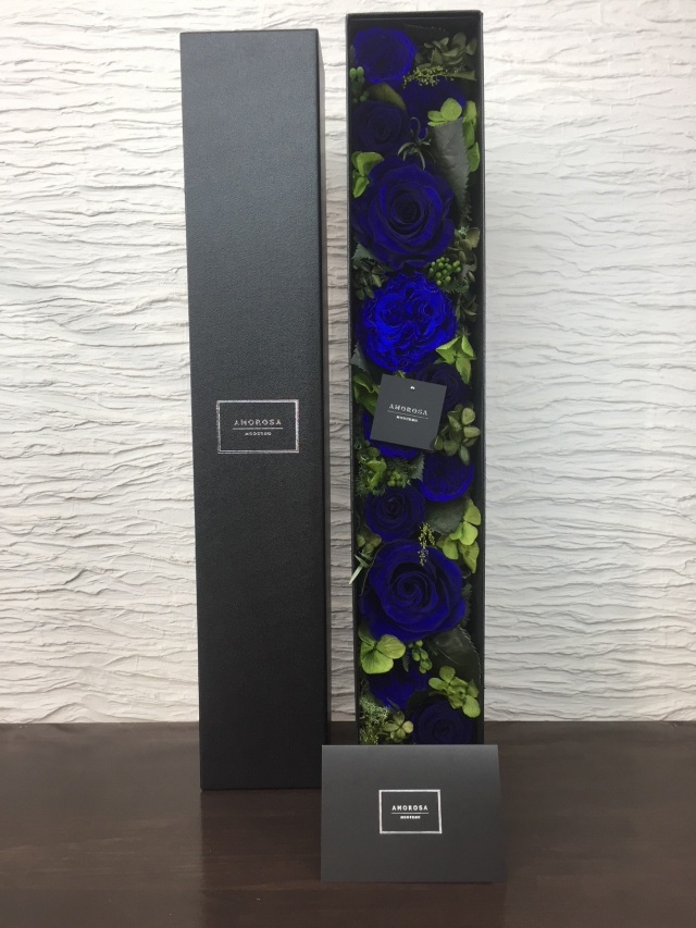 池袋　プリザーブドフラワー専門店　フラワーショップリズカ　アモローサ　ボックスプリザーブドフラワーブルー