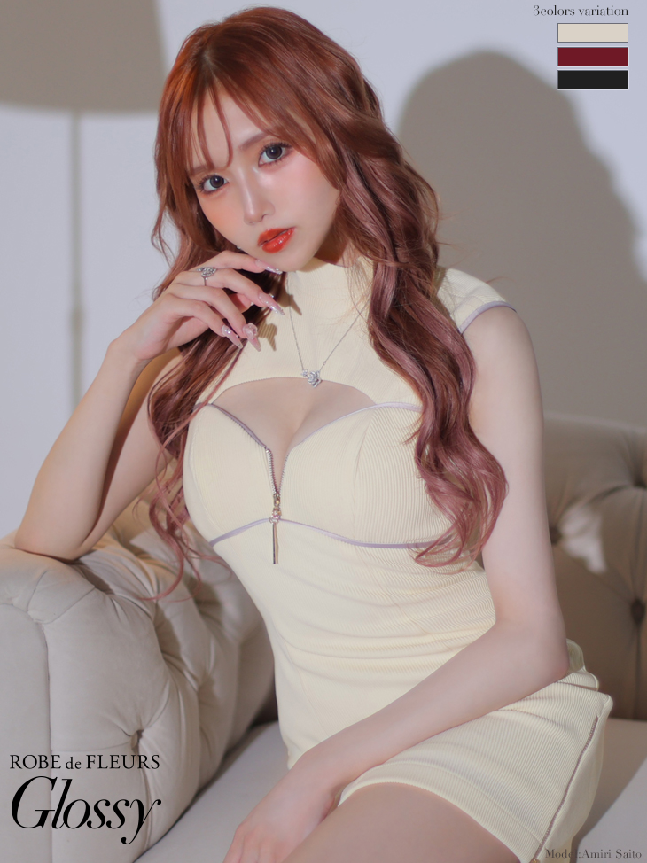 【XSサイズあり】フロントジッパーxリブニットノースリーブタイトキャバドレス【ストレッチあり】(GL2916)