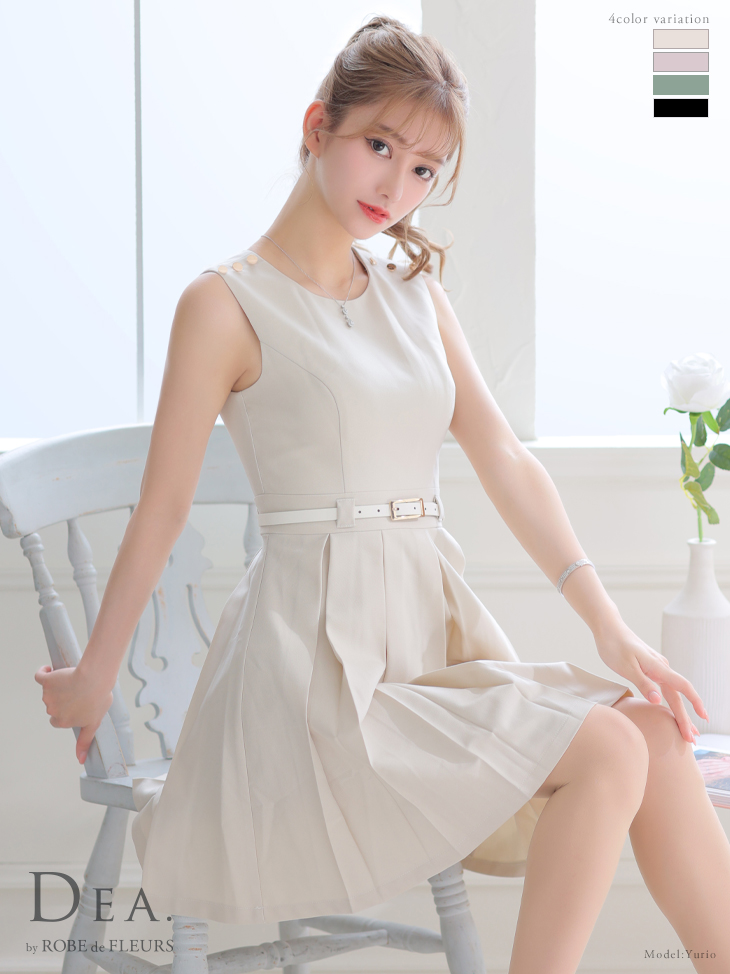 【Lサイズあり】シンプルベルトプリーツミニキャバドレス【ベルト付】(DE2939)