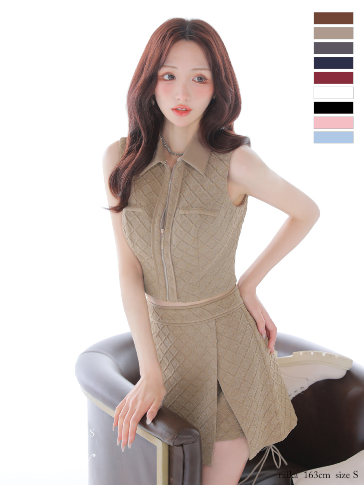 ★一部予約商品★【8月中旬頃入荷予定】【XSサイズあり】襟付き×ノースリーブセンタージップセットアップキャバドレス(GL3261)