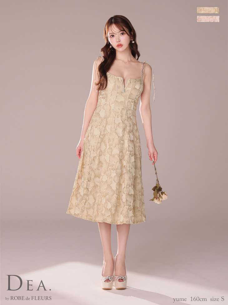 【Lサイズあり】花柄ジャガードパイピングミディキャバドレス(DE3282)