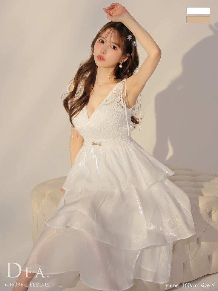 【Lサイズあり】ティアードシフォンレースフレアロングキャバドレス(DE3292)