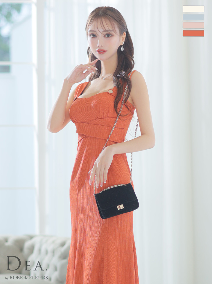 【Lサイズあり】ウエストクロスリブニットマーメイドロングキャバドレス(DE3339)