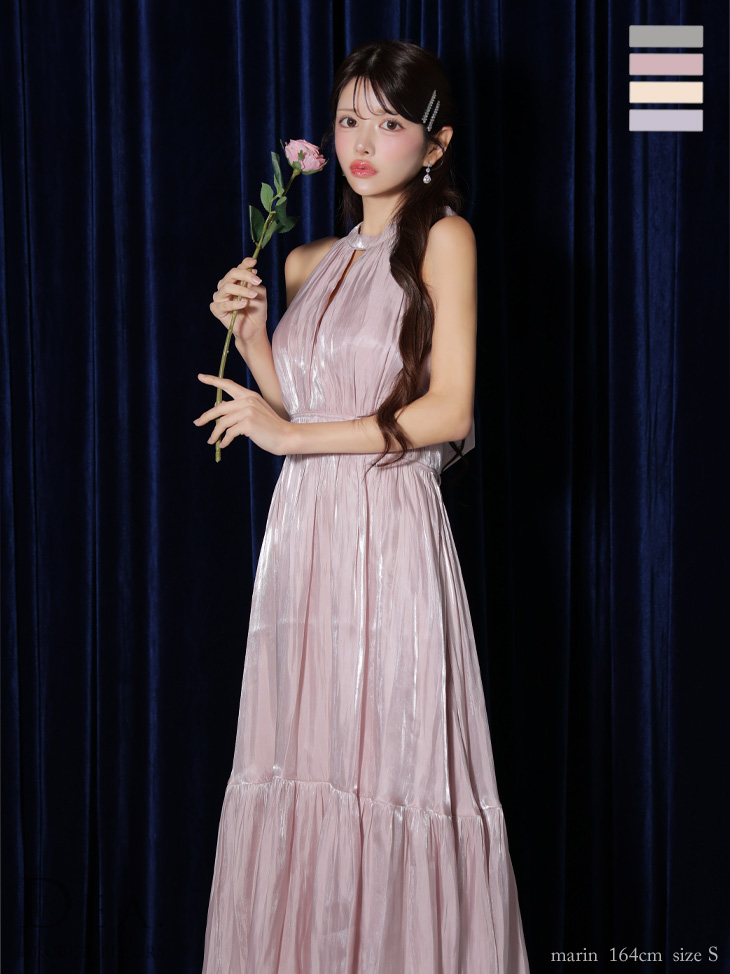 【XS～Lサイズあり】2way♥バストカットサテンリボンフレアロングキャバドレス(DE3366)