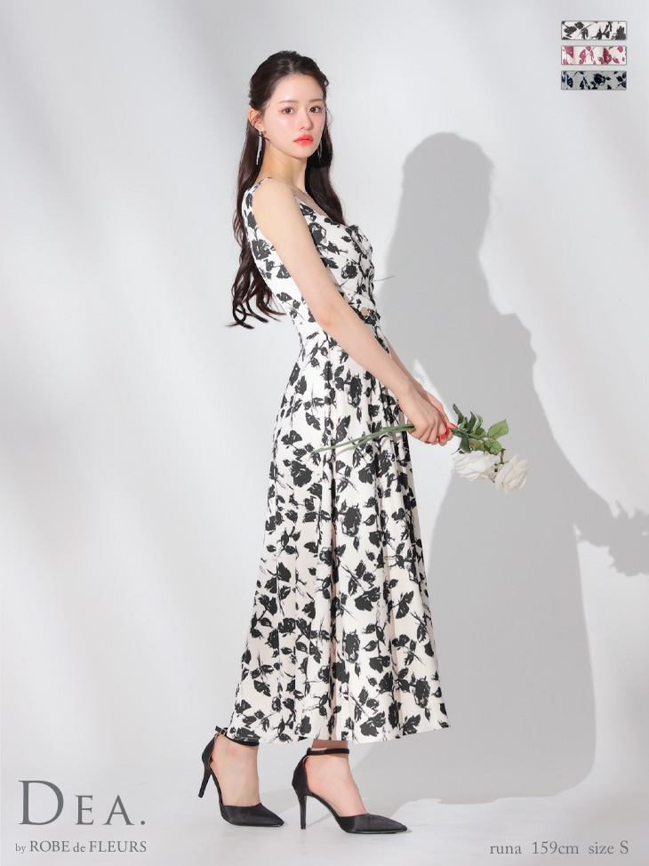 【Lサイズあり】花柄スクエアネックフレアロングキャバドレス(DE3382)