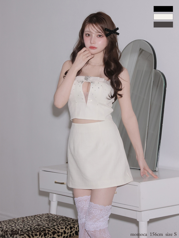 XSサイズあり】ショルダーリボンスタッズラメニットプリティミニキャバ