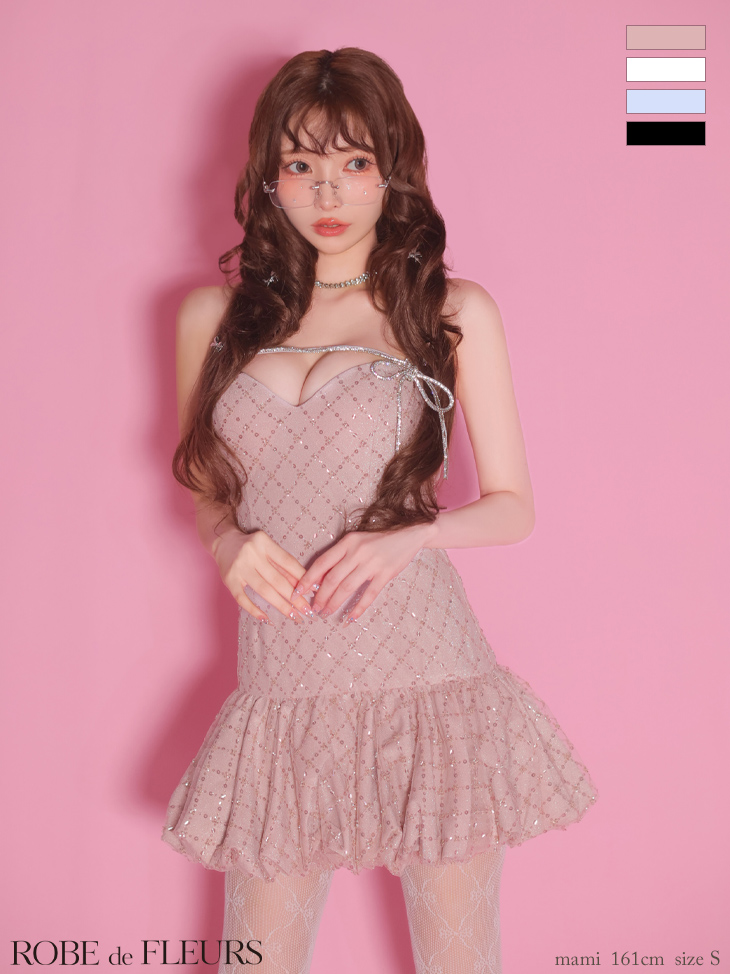 ★予約商品★【7月上旬頃入荷予定】【XSサイズあり】sugarコラボ♡ラメニットスパンコール付きレースキャミミニキャバドレス(fm3470)