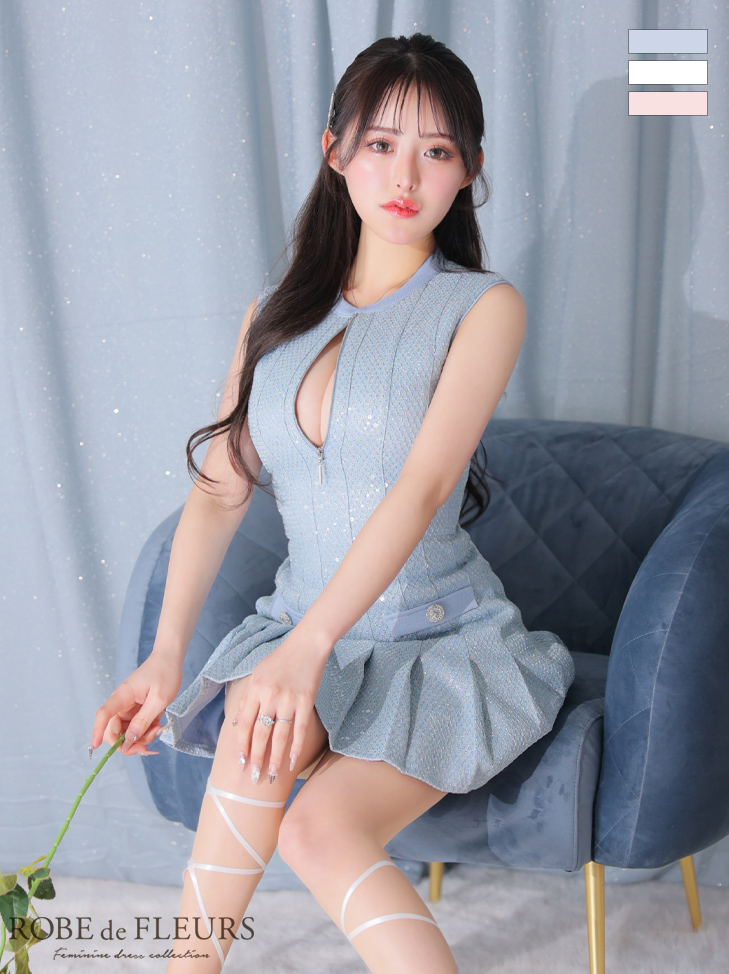 【XS〜Lサイズあり】ノースリーブバストジッパースパンコールミニキャバドレス(fm3712)