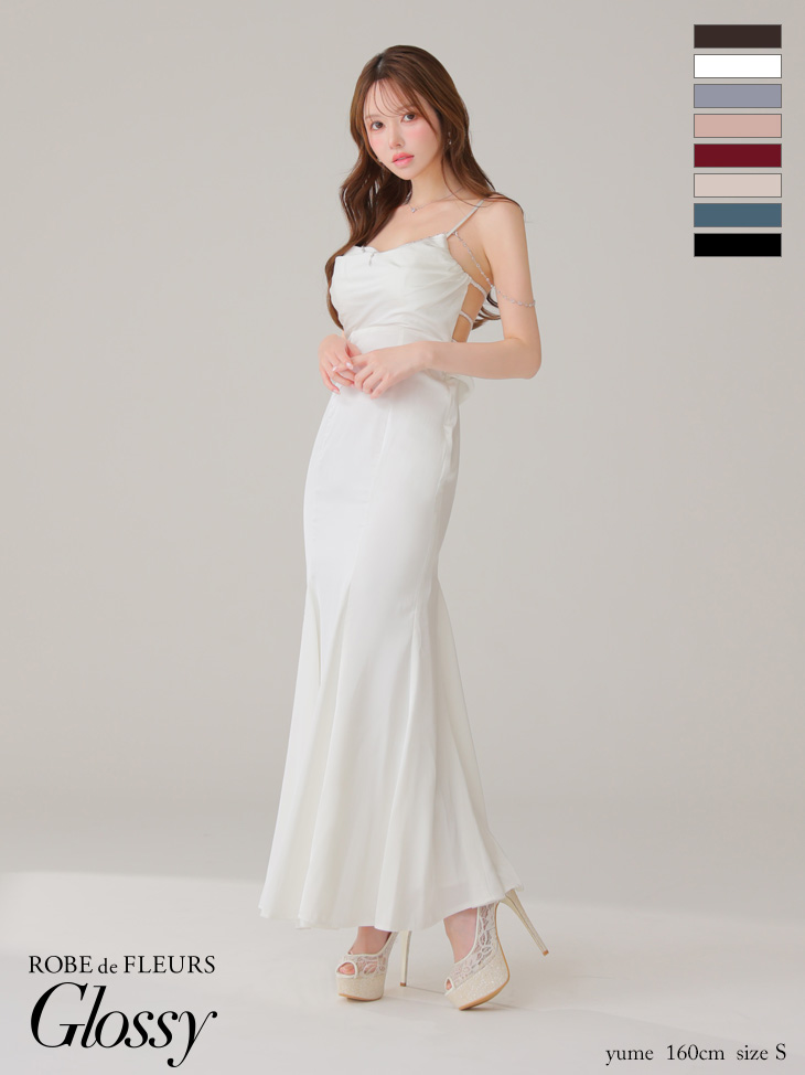 【XS～Lサイズあり】サテンバストビジューロングキャバドレス(GL3768)