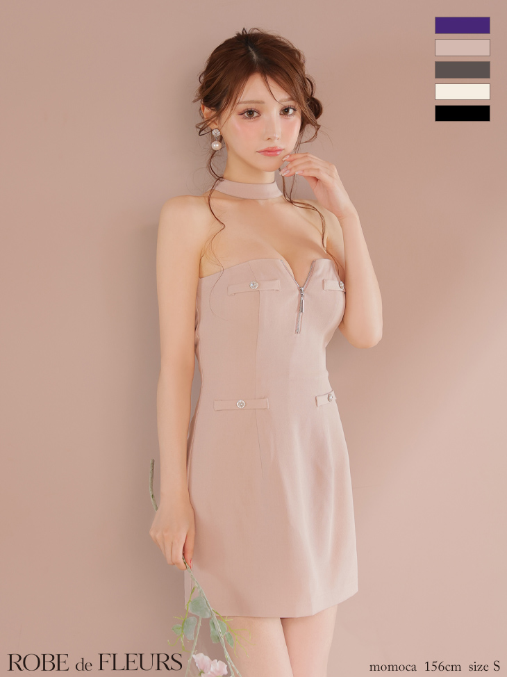 ★一部予約商品★【8月中旬頃入荷予定】【XSサイズあり】2wayネックリボンバストジップミニキャバドレス(fm4111)