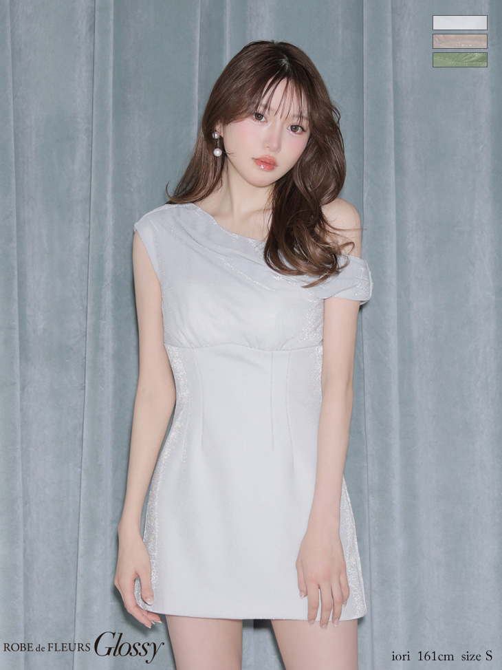 【XSサイズあり】ラメニットドレープワンショルミニキャバドレス (GL4182)