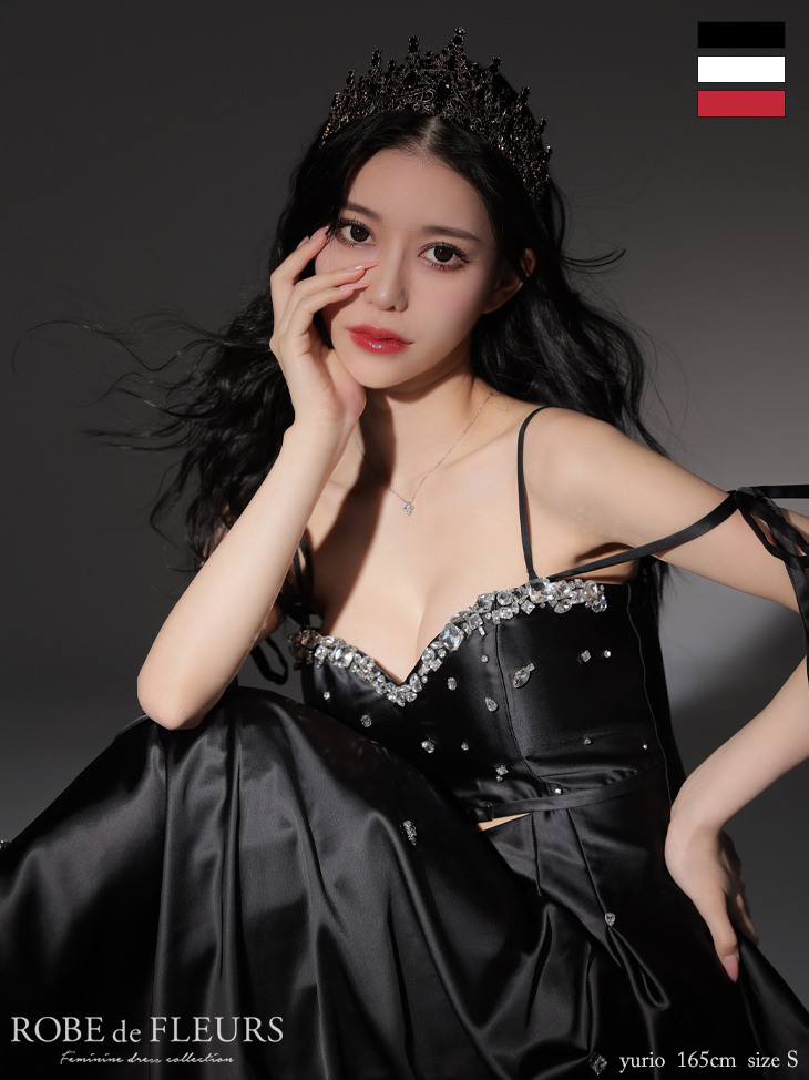 ★一部予約商品★【7月下旬入荷予定】【XSサイズあり】サテンビジューフレアロングキャバドレス(fm4500)