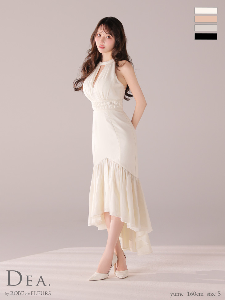 【S～Lサイズあり】オーガンジーサテンホルターロングキャバドレス(DE4611)