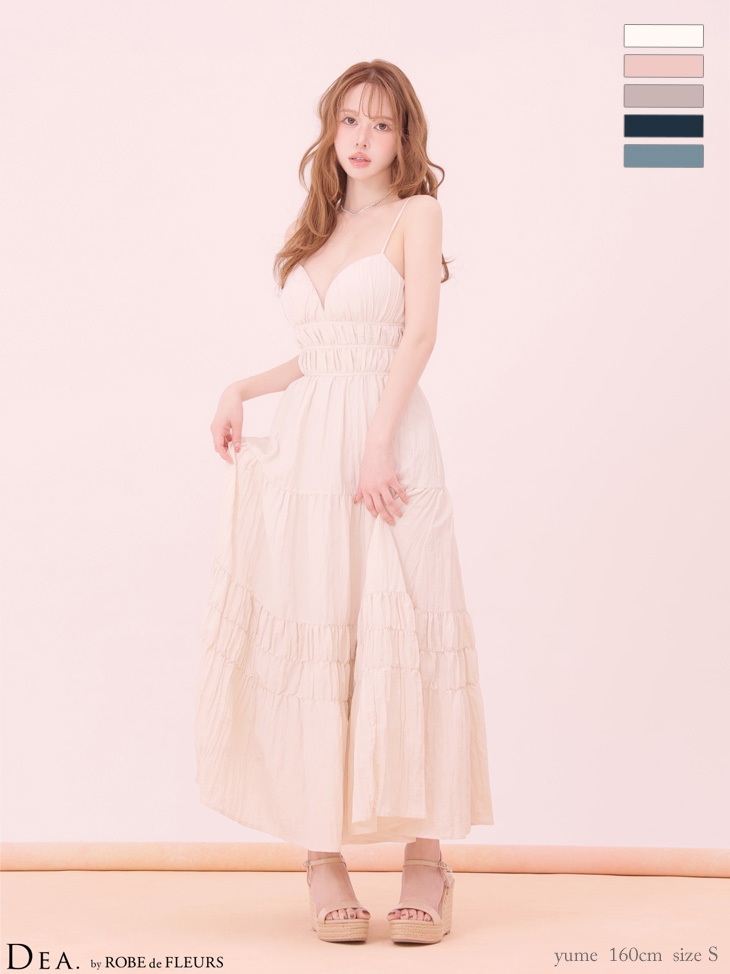 ★予約商品★【6月中旬頃入荷予定】【XS〜Lサイズあり】サテンティアードバックリボンロングキャミキャバドレス(DE4664)