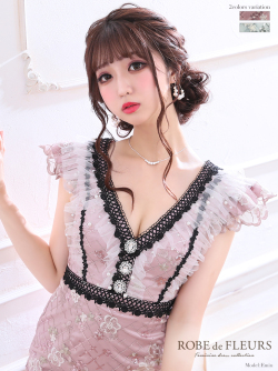 スパンコールレース×バイカラー台形ミニキャバドレス(fm1820B)