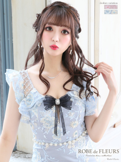 スパンコール刺繍レース×フリルスリーブタイトミニキャバドレス(fm1945)