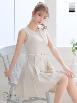 【Lサイズあり】シンプルベルトプリーツミニキャバドレス【ベルト付】(DE2939)