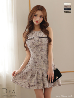 ★予約商品★【5月上旬頃入荷予定】【XSサイズあり】ラメツイード×プリーツミニキャバドレス(DE2940)