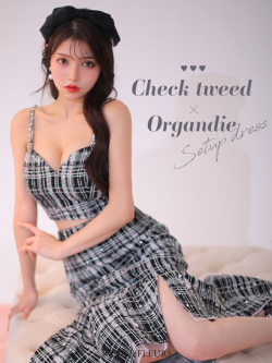 【XS～Lサイズあり】ラメチェックツイード×オーガンジー ロングセットアップキャバドレス(fm3221)