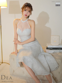 【Lサイズあり】デコルテオーガンジーミディキャバドレス(DE3230)