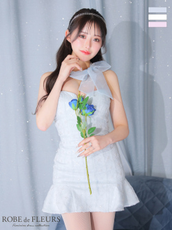 【XSサイズあり】オーガンジーリボンチョーカーアイドルセットアップミニキャバドレス(fm3249)