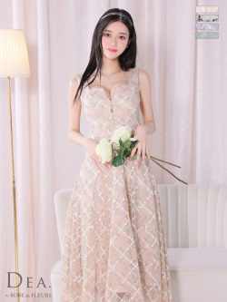 【Lサイズあり】バストシッパーノースリーブ刺繍レースロングキャバドレス(DE3262)