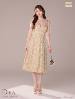 【Lサイズあり】花柄ジャガードパイピングミディキャバドレス(DE3282)