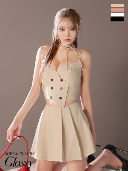 ★一部予約商品★【1月下旬頃入荷予定】【XSサイズあり】チョーカー付きダブルボタンセットアップキャミキャバドレス(GL3289)