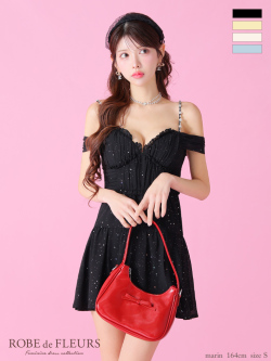 【XSサイズあり】2way♥オフショルラメシフォンキャミフレアミニキャバドレス(fm3381)