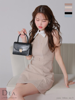 ★一部予約商品★【4月下旬頃入荷予定】【XS～Lサイズあり】襟付きノースリーブシンプルタイトミニキャバドレス(DE3384)