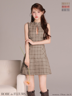 【XSサイズあり】クラシカルチェックツイルプリーツミニキャバドレス(fm3389)