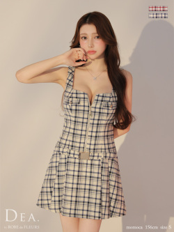 【XSサイズあり】チェックノースリーブベルトデザインミニキャバドレス(DE3390)