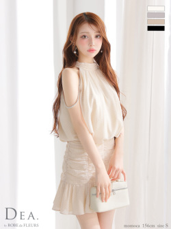 ★予約商品★【12月上旬入荷予定】【XS～Lサイズあり】ドットシフォンホルターネックフレアミニキャバドレス(DE3392)