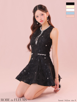 ★一部予約商品★【8月中旬入荷予定】【XSサイズあり】ビジューラインノースリーブフレアミニキャバドレス(fm3439)