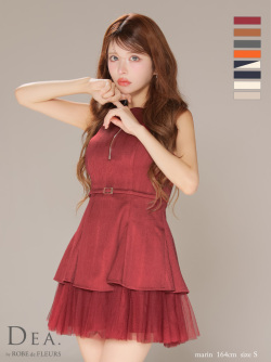 【XS～Lサイズあり】ノースリーブベルトデザインチュールミニキャバドレス(DE3444)