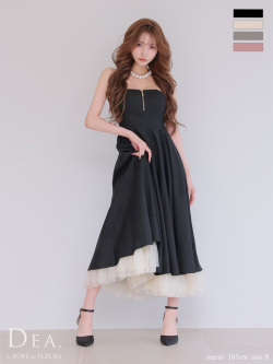 【XS～Lサイズあり】チュールレイヤードセンタージップフレアロングキャバドレス(DE3469)