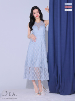 【Lサイズあり】ノースリーブ×シースルーチェックレデイサマーキャバドレス(DE3553)