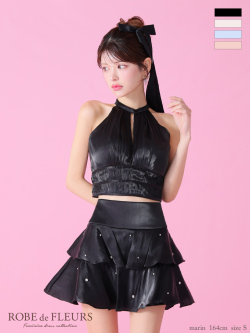 予約商品★【1月上旬頃入荷予定】【XSサイズあり】サテンホルターティアードフレアミニキャバドレス(fm3593)