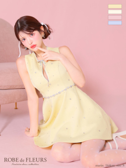 ★一部予約商品★【7月下旬入荷予定】【XSサイズあり】リボンビジューバストカットフレアミニキャバドレス(fm3618)