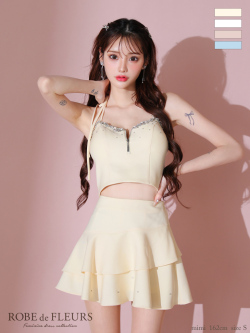 【XSサイズあり】アシンメトリーリボンティアードフリルミニキャバドレス(fm3777)