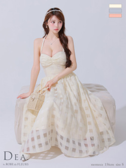 【Lサイズあり】ギンガムチェックオーガンジーフレアロングキャバドレス(DE3784)