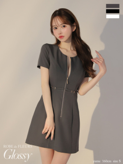 【XSサイズあり】バックレースセンタージップベルトミニキャバドレス(GL3795)