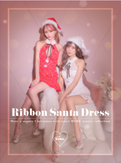 【XSサイズあり】Feminine Ribbon Santa Dress[帽子付き][付け襟・胸元のファー取り外し可能］(anier4008)