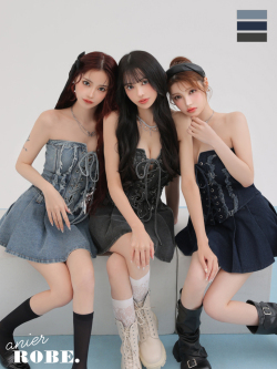 【XSサイズあり】Denim race up belt setup mini dress (anier4049)
