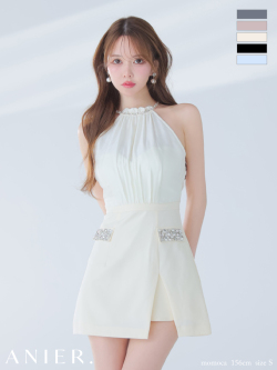 【XSサイズあり】Satin Bijou back open halter mini dress (anier4051)