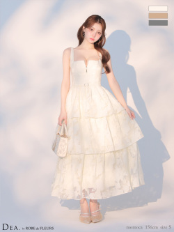 【XS〜Lサイズあり】オーガンジーフラワーティアードロングキャバドレス (DE4171)