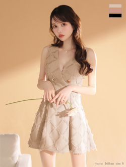 【XS~Lサイズあり】フリンジジャガードダブルボタンフレアミニキャバドレス(DE4311)