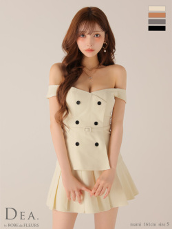 【XSサイズあり】オフショルダブルボタンセットアップフレアミニキャバドレス(DE4315)