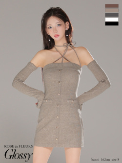 【XSサイズあり】アームウォーマー付きリブニットフロントボタンタイトミニミニキャバドレス(GL4321)